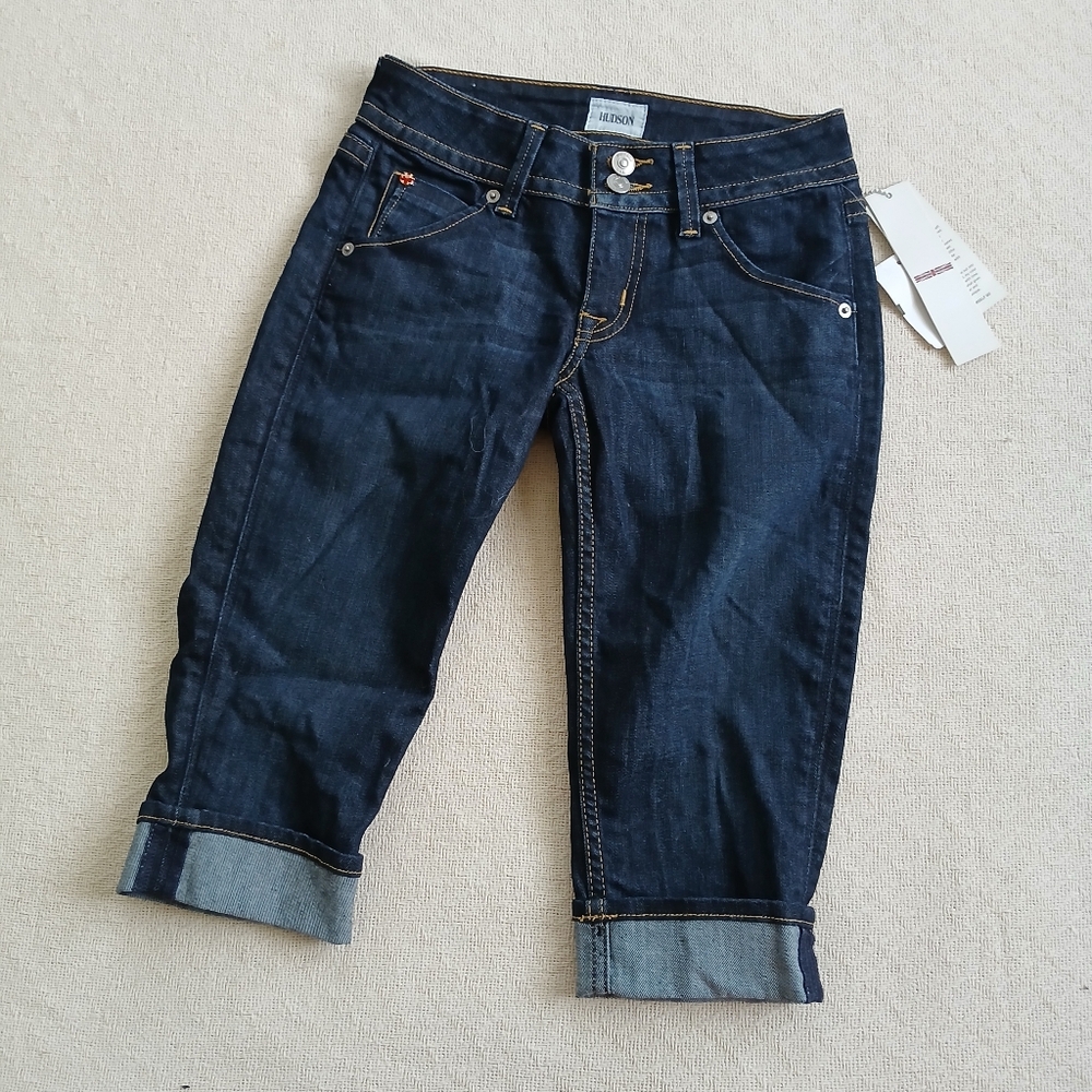 hudson ♡ capri cuffed malibu jeans 24 y2k mcbling euro low rise columbia wash - Picture 1 of 11
